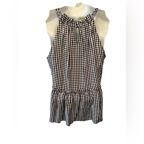 Loft Gingham Strappy Tank W/Peplum Hem S Black White Halter Cami Coquette Girl - Picture 5 of 7